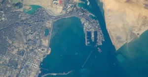 View of Suez Canal from space (cre: NASA)